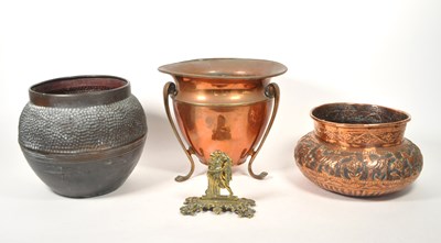 Lot 302 - THREE 19TH CENTURY MIDDLE EASTERN COPPER PLANTERS