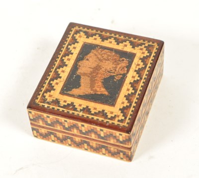 Lot 303 - 19TH CENTURY TUNBRIDGE WARE INLAID WOODEN STAMP BOX