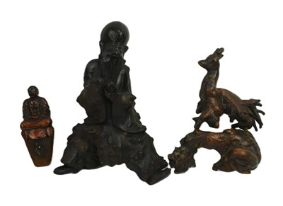 Lot 252 - THREE QING DYNASTY ROOTWOOD CARVINGS INCLUDING SHOULAO