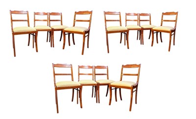 Lot 499 - A SET OF 12 REGENCY REVIVAL MAHOGANY BAR BACK DINING CHAIRS