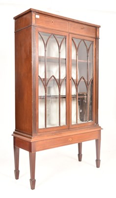Lot 489 - EDWARDIAN MAHOGANY INLAID ASTRAGAL DISPLAY VITRINE CABINET