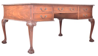 Lot 437 - LARGE CHIPPENDALE REVIVAL MAHOGANY & LEATHER PARTNER'S DESK