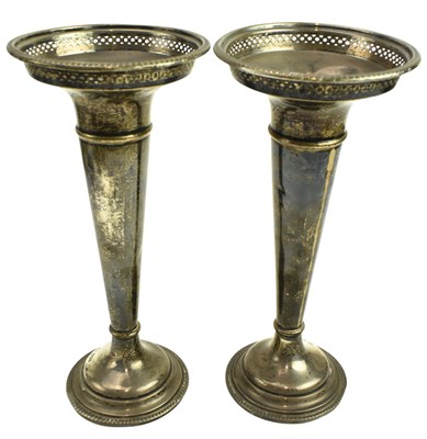 Lot 45 - PAIR OF GEORGE V HALLMARKED SILVER FLUTED VASES 1919 BIRMINGHAM