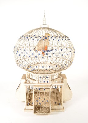 Lot 338 - 20TH CENTURY VINTAGE WOODEN AND METAL HANGING BIRD CAGE
