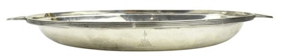 Lot 11 - GEORGE III HALLMARKED SILVER TWIN-HANDED ARMORIAL SERVING DISH