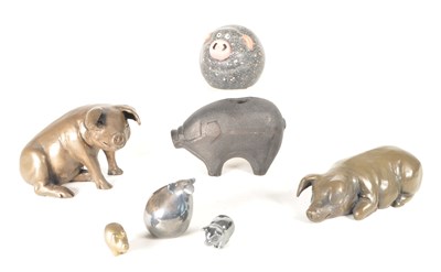 Lot 341 - LATE 20TH CENTURY COLD CAST BRONZE PIGS AND FIVE OTHER PIG FIGURES
