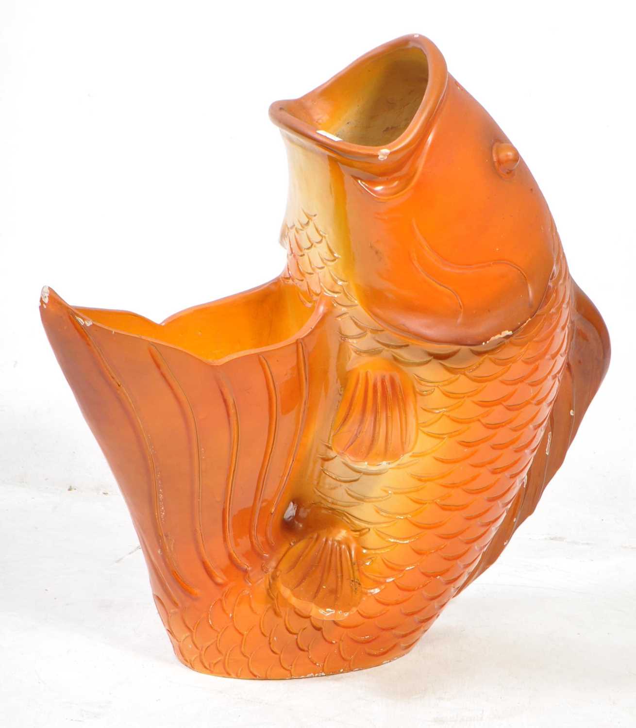 Lot 187 - VINTAGE 20TH CENTURY FLOOR STANDING KOI FISH GLUG JUG