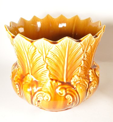 Lot 67 - PAIR OF 19TH CENTURY MAJOLICA NEW LEAF PLANTERS