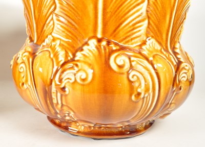 Lot 67 - PAIR OF 19TH CENTURY MAJOLICA NEW LEAF PLANTERS