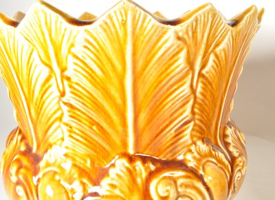 Lot 67 - PAIR OF 19TH CENTURY MAJOLICA NEW LEAF PLANTERS