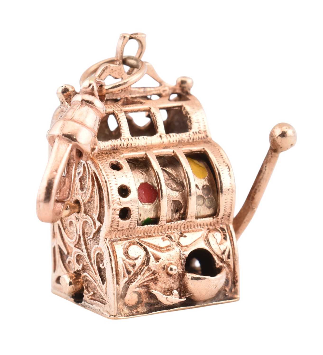 Lot 1 - NOVELTY HALLMARKED 9CT GOLD ONE-ARMED BANDIT GAME MACHINE CHARM