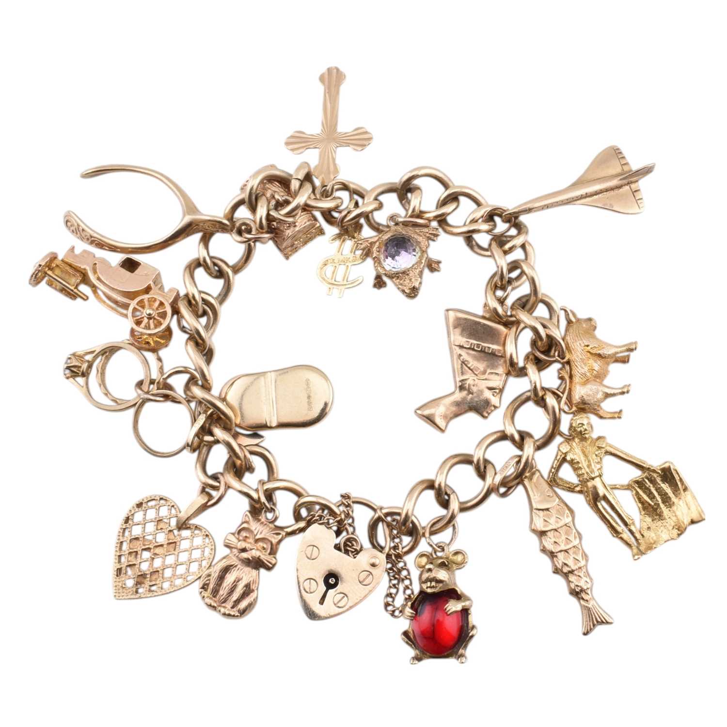 Lot 75 - HALLMARKED 9CT GOLD CHARM BRACELET