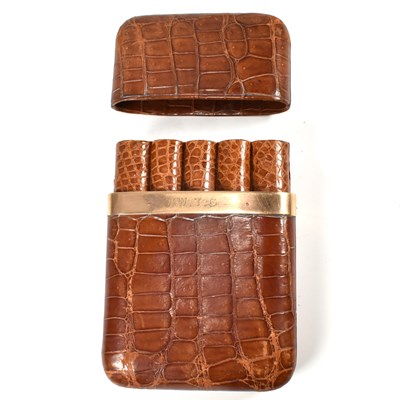 Lot 10 - HALLMARKED 9CT GOLD & LEATHER JOHN POUND & CO CIGAR CASE