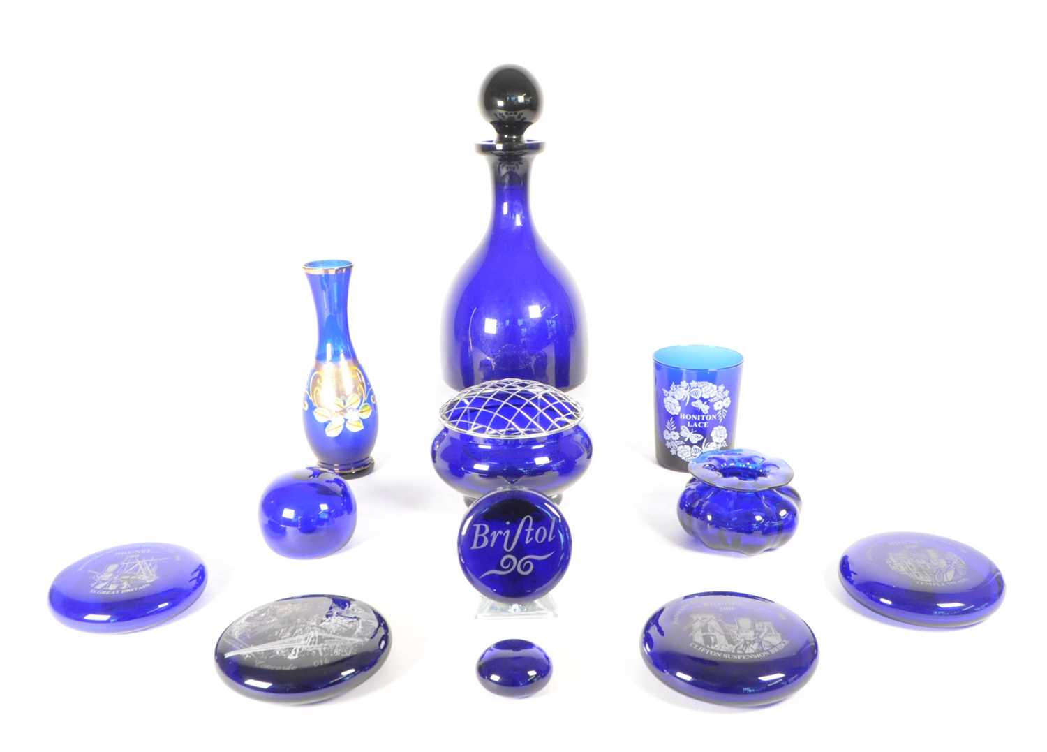 Lot 114 - COLLECTION OF 20TH CENTURY COBALT BLUE GLASS INCLUDING BRISTOL BLUE