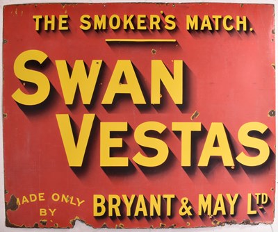 Lot 28 - SWAN VESTA - LARGE POINT OF SALE ADVERTISING ENAMEL SIGN