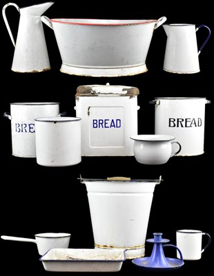Lot 276 - SELECTION OF EARLY TO MID CENTURY KITCHENALIA ENAMEL WARES