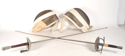 Lot 354 - 20TH CENTURY FRENCH STYLE FENCING SWORDS AND HELMETS