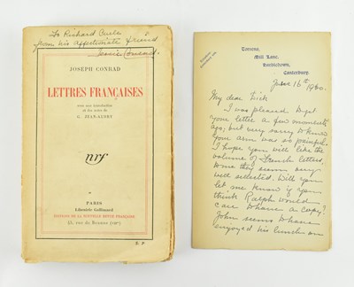 Lot 290 - CONRAD, JOSEPH. 1930 LETTRES FRANCAISES DEDICATED & WITH LETTER FROM JESSIE CONRAD TO RICHARD CURLE