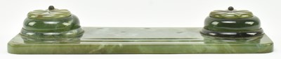 Lot 53 - ART DECO 1930S GREEN ONYX DESK TIDY & INKWELLS