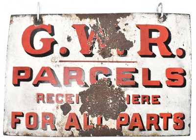 Lot 66 - GWR - DOUBLE-SIDED ENAMEL SIGN FOR PARCELS RECEIVED
