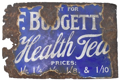 Lot 289 - F. BUDGETT'S HEALTH TEA - ADVERTISING ENAMEL SIGN