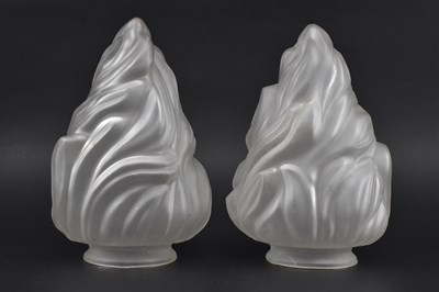 Lot 55 - PAIR OF ART DECO 1930S FROSTED GLASS FLAME LAMP SHADES