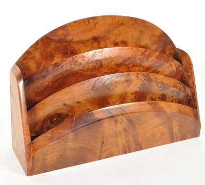 Lot 372 - 20TH CENTURY BURR WALNUT DESK TIDY / LETTER RACK