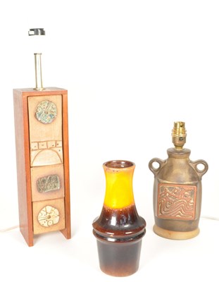 Lot 375 - BERNARD ROOKE STUDIO LAMP WITH POTTERY LAMP AND WEST GERMAN VASE