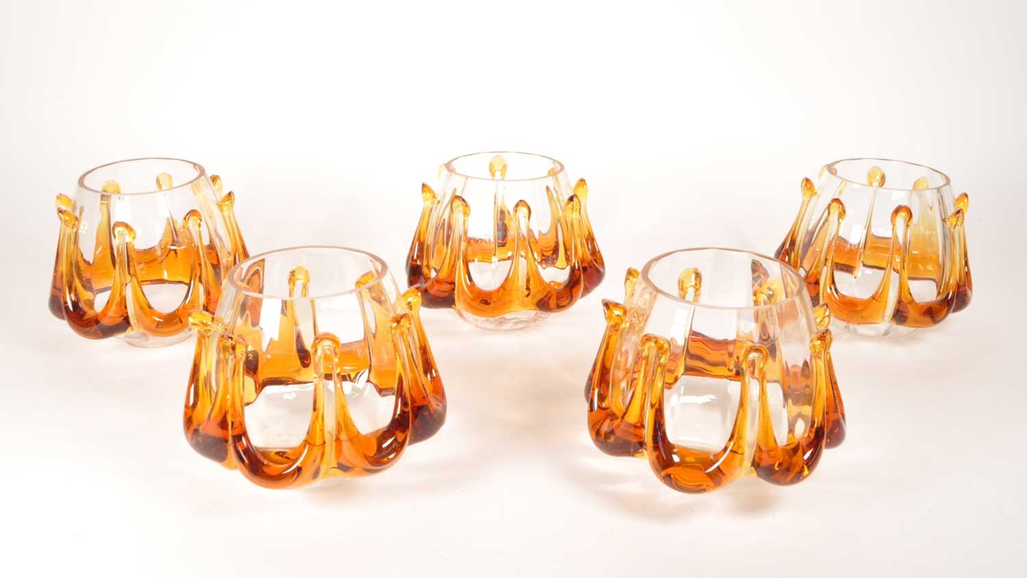 Lot 157 - OBERGLAS - FIVE 1970S AUSTRIAN GLASS LIGHT SHADES