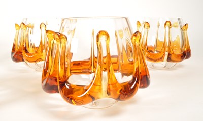 Lot 157 - OBERGLAS - FIVE 1970S AUSTRIAN GLASS LIGHT SHADES
