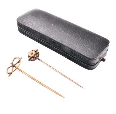 Lot 130 - TWO CASED 19T CENTURY STICK LAPEL PINS