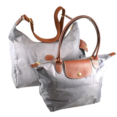 Lot 180 - TWO LONGCHAMP LE PILAGE GREY CANVAS HANDBAGS