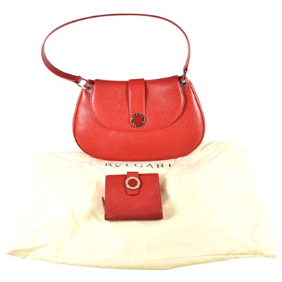 Lot 514 - BULGARI RITA RED LEATHER HANDBAG & WALLET