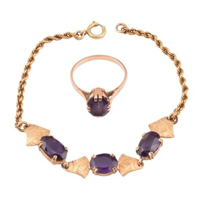 Lot 328 - EGYPTIAN GOLD & SYNTHETIC SAPPHIRE BRACELET & RING