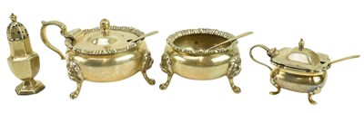Lot 83 - A 20TH CENTURY HALLMARKED SILVER TWO-PIECE CRUET SET & A VICTORIAN PEPPERETTE