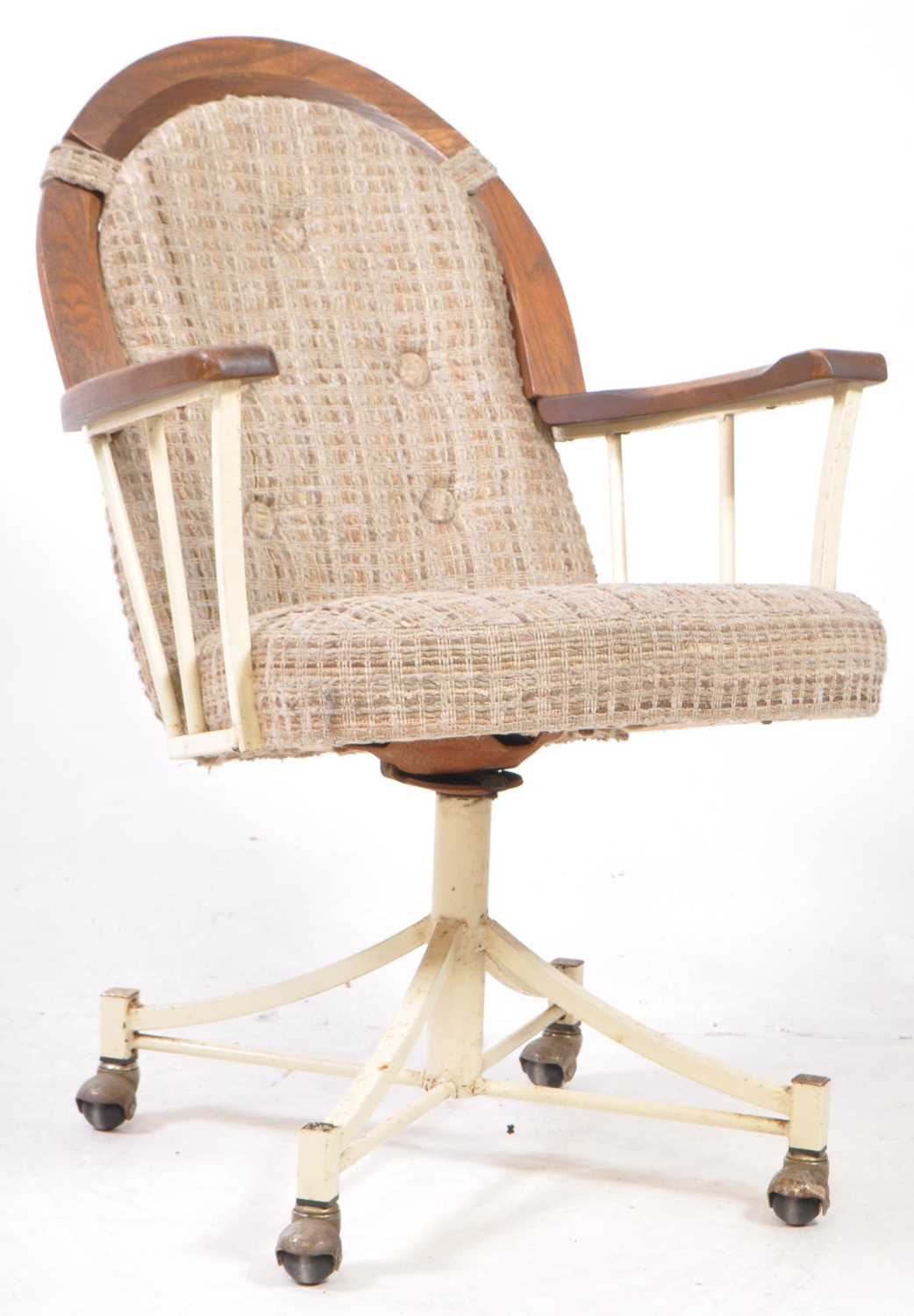 Lot 612 - MID CENTURY OAK & METAL SWIVEL DESK CHAIR