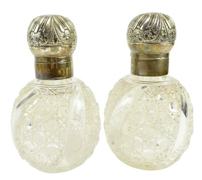 Lot 95 - PAIR OF VICTORIAN HALLMARKED SILVER & CRYSTAL PERFUME / SCENT BOTTLE