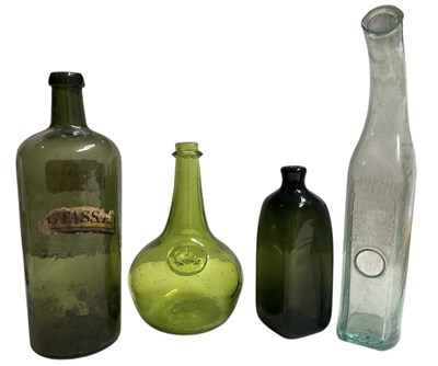 Lot 118 - FOUR 19TH CENTURY & LATER WINE & GIN BOTTLES, ONE WITH ORIG. LABEL