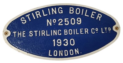 Lot 138 - STIRLING BOILER - ORIGINAL LARGE CAST IRON BOILER PLAQUE