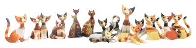 Lot 306 - ROSINA WACHTMEISTER FOR GOEBEL - FIVE RETRO 1990S BISQUE PORCELAIN SEATED CAT FIGURINES
