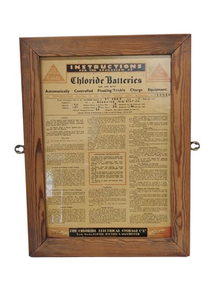 Lot 179 - VINTAGE CHLORIDE BATTERIES INSTRUCTIONS FRAMED POSTER