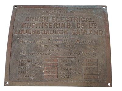 Lot 182 - VINTAGE BRUSH ELECTRICAL ENGINEERING PLAQUE