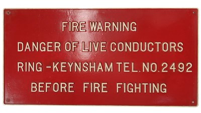Lot 194 - LARGE VINTAGE FIRE WARNING ALUMINIUM SIGN - KEYNSHAM INTEREST