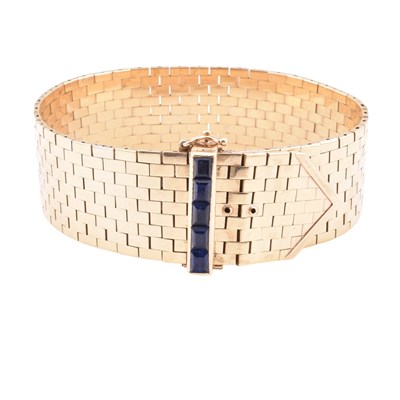 Lot 71 - HALLMARKED 9CT GOLD & SAPPHIRE ART DECO STYLE BELT BRACELET