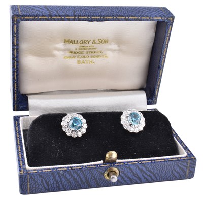 Lot 37 - PAIR OF WHITE GOLD ZIRCON & DIAMOND CLSUTER EARRINGS