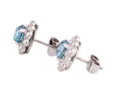 Lot 37 - PAIR OF WHITE GOLD ZIRCON & DIAMOND CLSUTER EARRINGS
