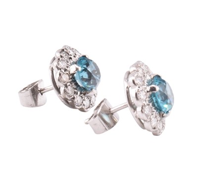 Lot 37 - PAIR OF WHITE GOLD ZIRCON & DIAMOND CLSUTER EARRINGS