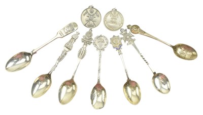 Lot 65 - TWO 1940S SILVER MEDAL & SEVEN MILITARY CRESTED SILVER SPOONS