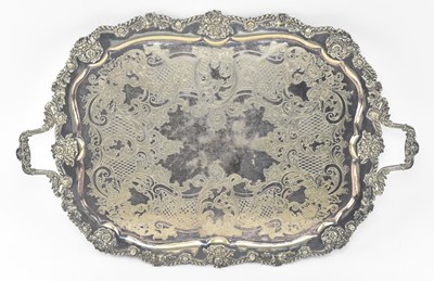 Lot 64 - LARGE LATE 19TH CENTURY VICTORIAN SILVER PLATE SERVING TRAY