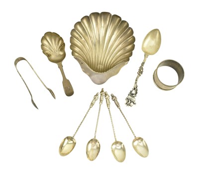 Lot 56 - VICTORIAN HALLMARKED SILVER SHELL DISH & ASSORTED SILVER FLATWARES